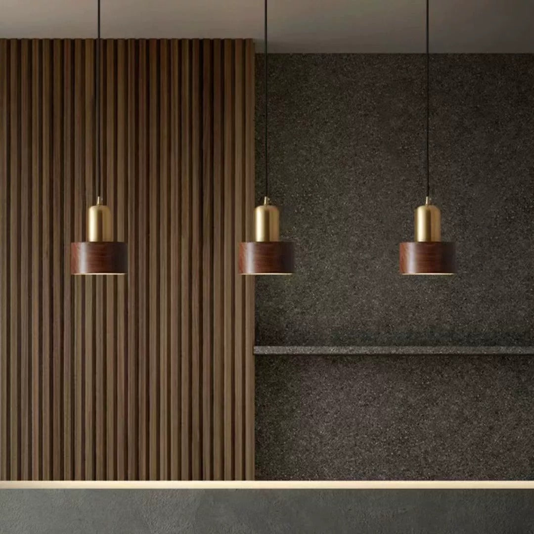 Elvryn Oak Brass Capsule Pendant Light