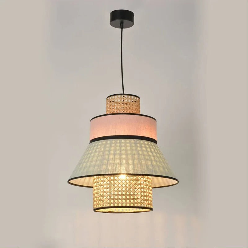 Kresyman Rattan and Cloth Multi-tier Pendant Lamp