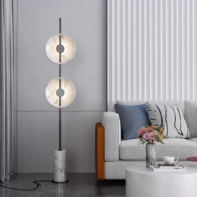 Mirevo Twin Disc Marble Floor Lamp