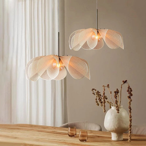 LED Creamy Cloth Metal Flower Pendant Light