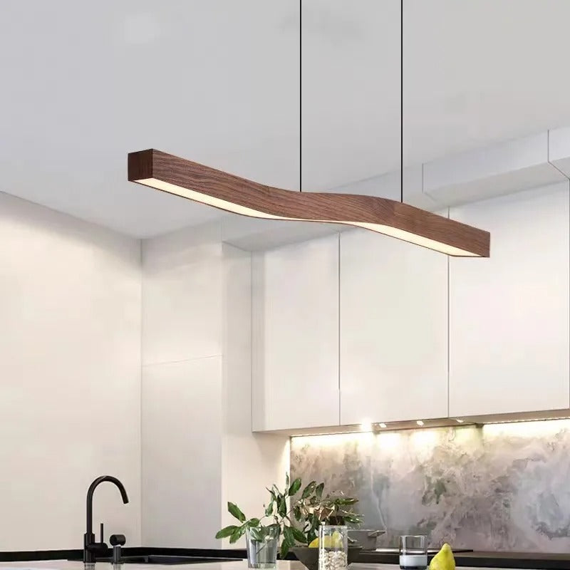 Reefornna Natural Wave Wood Linear Hanging Lamp