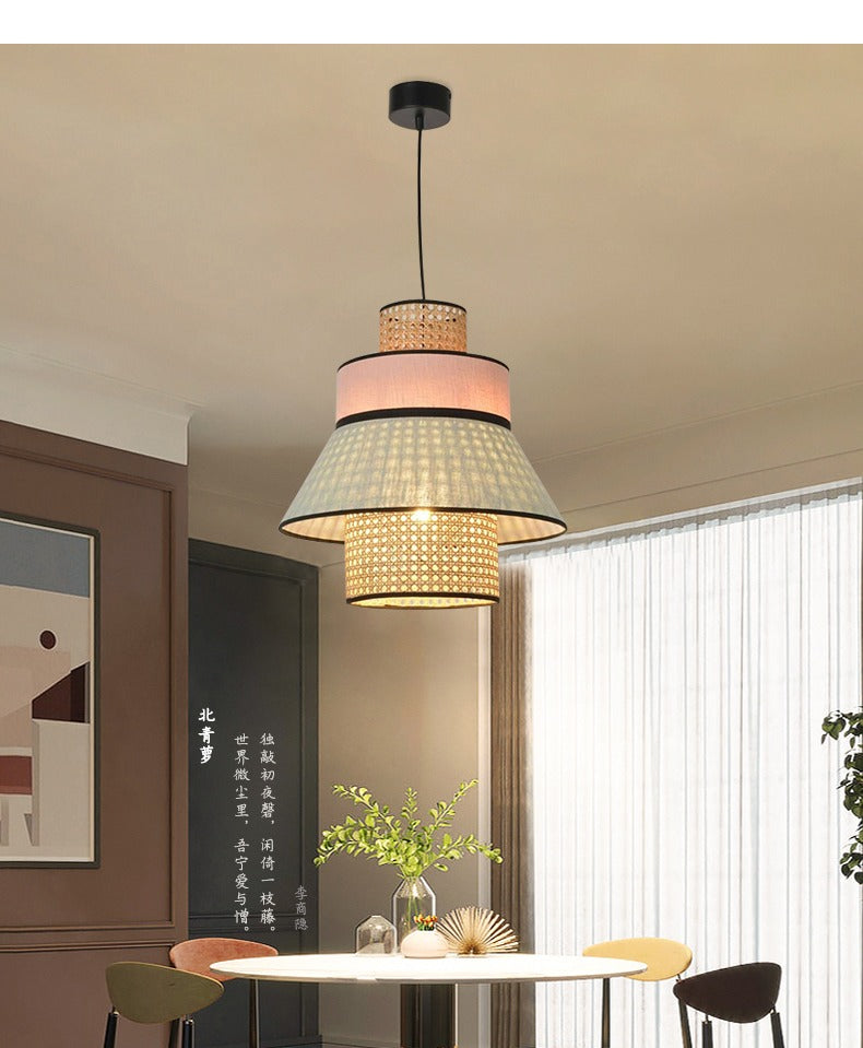 Kresyman Rattan and Cloth Multi-tier Pendant Lamp