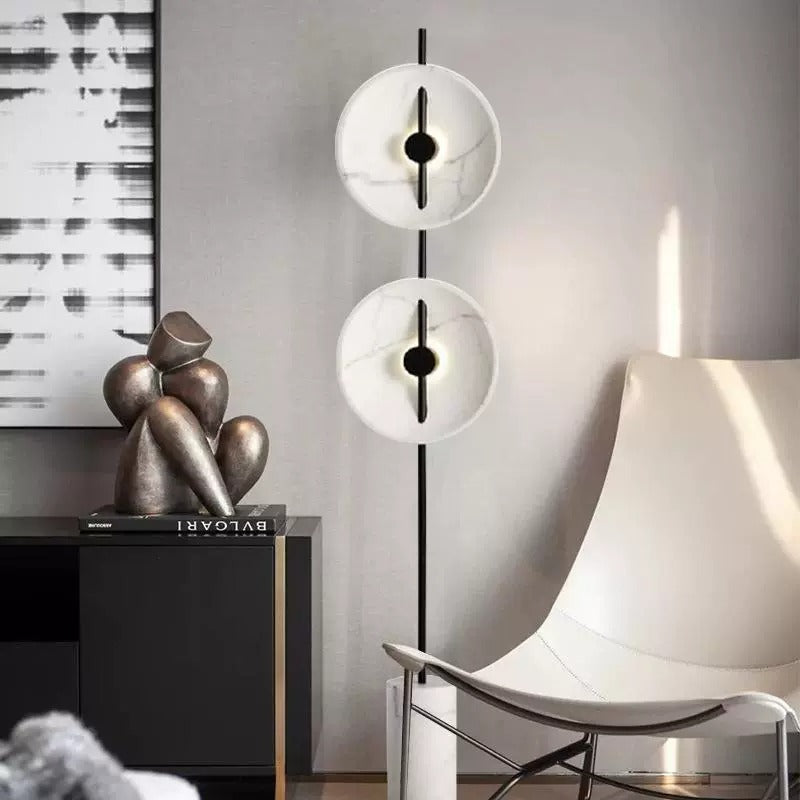 Mirevo Twin Disc Marble Floor Lamp