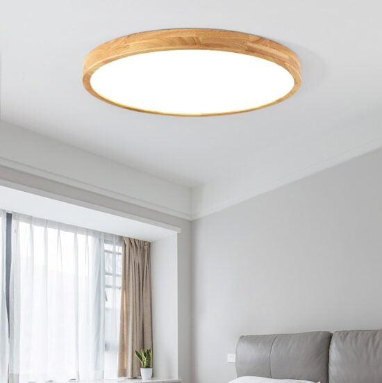 Divana Scandinavian Wooden Round and Slim Ceiling Lamp