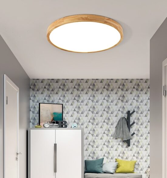 Divana Scandinavian Wooden Round and Slim Ceiling Lamp