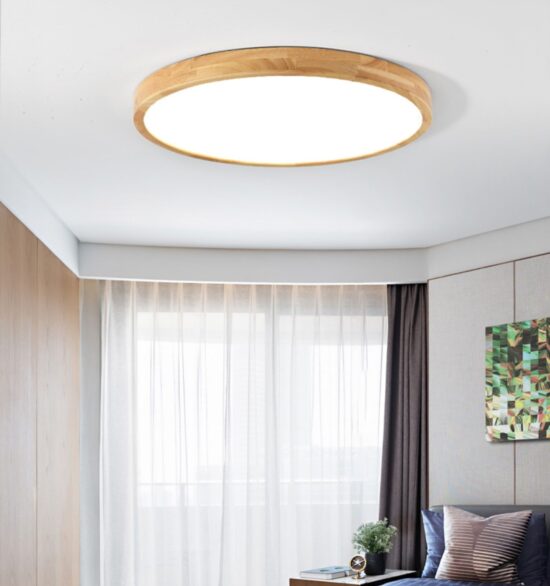 Divana Scandinavian Wooden Round and Slim Ceiling Lamp