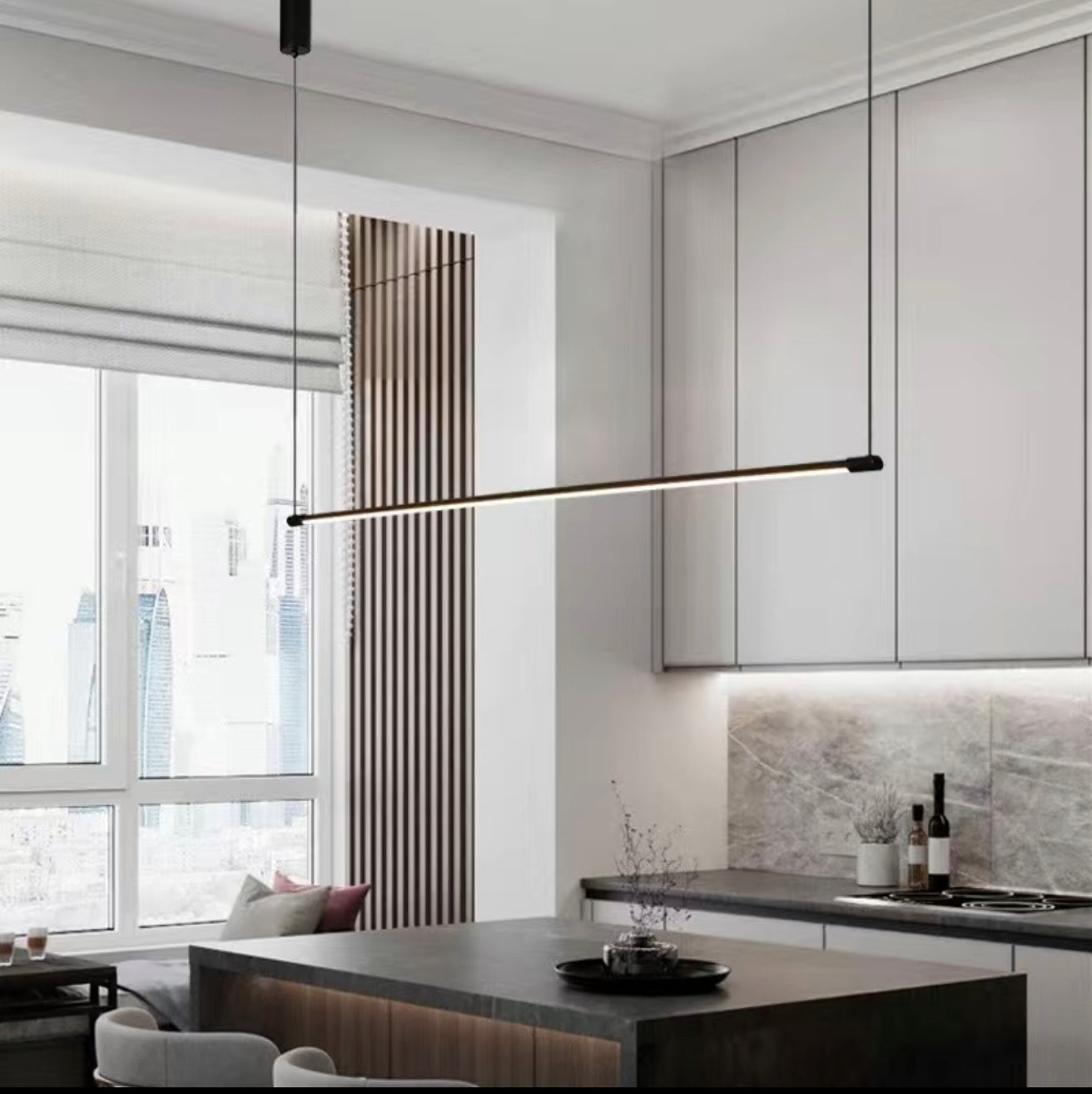 Reondar Slim Sleek Tube Linear Pendant Lamp