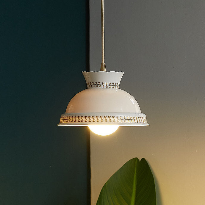 LED Simple White Japanese Style Ceramic Pendant Light