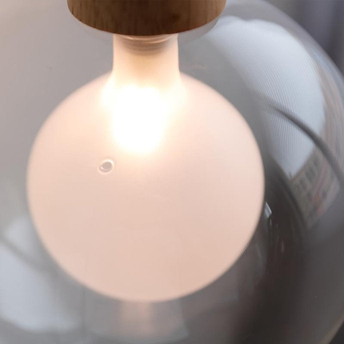 LED Double Layer Glass Wood Holder Pendant Light