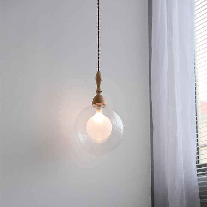 LED Double Layer Glass Wood Holder Pendant Light