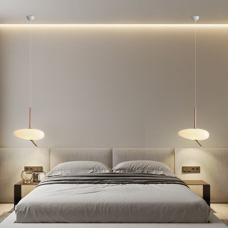 2022 New Design White Glass Copper Metal Cobblestone Popular LED Bedside Living Room Bedroom Decoration Pendant Lamp