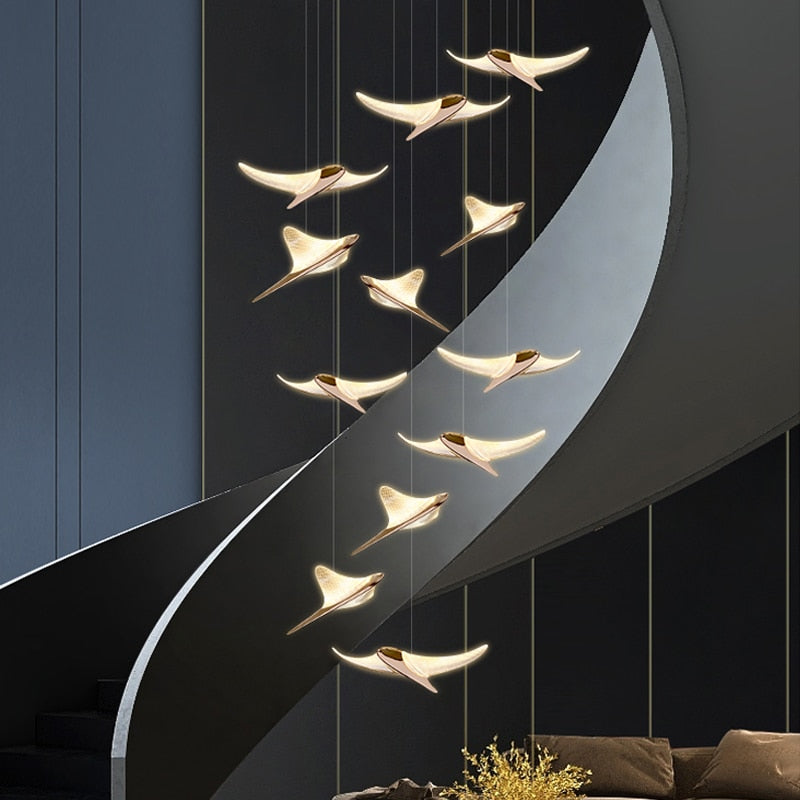 Bird-Shaped Staircase Chandelier Luxury Villa Modern Designer Kitchen Living Room Lamp Large Hall Long Line Penthouse Chandelier
