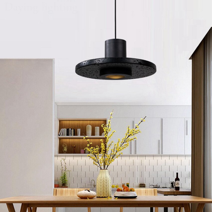 Black volcanic stone pendant light Nordic creative restaurant bar cafe led suspension spotlight bedroom bedside hanging lamp
