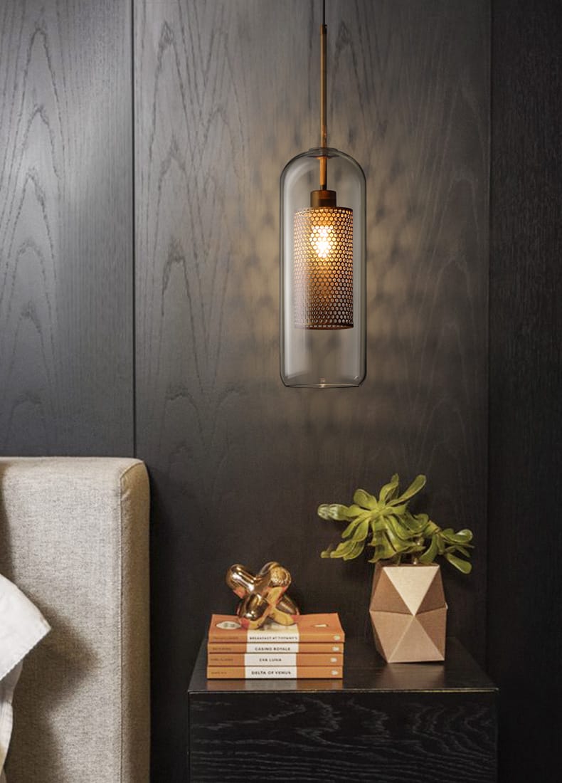 Ramoona Clear Glass Metal Grill Pendant Lamp