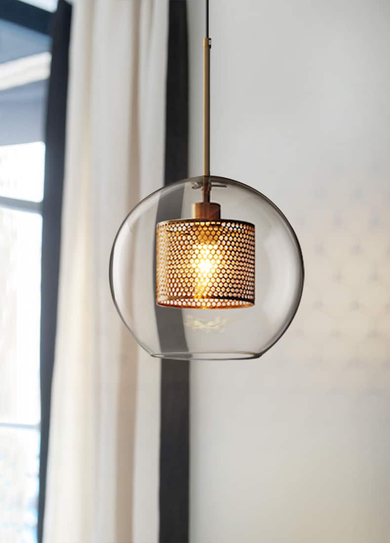 Ramoona Clear Glass Metal Grill Pendant Lamp