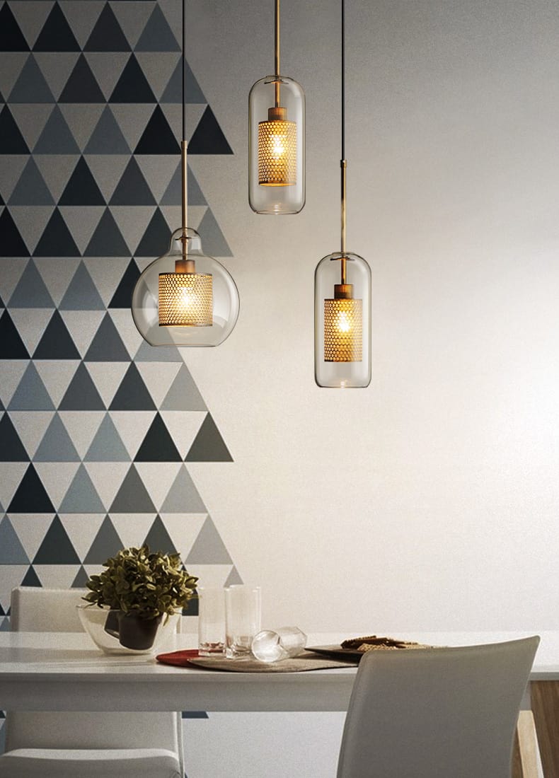 Ramoona Clear Glass Metal Grill Pendant Lamp