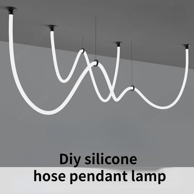 DIY Silicone Chandelier Ceiling Lamp Designer Creative Strip Restaurant Hanging Lamp Minimalist Art Silicone Hose Pendant Lamp