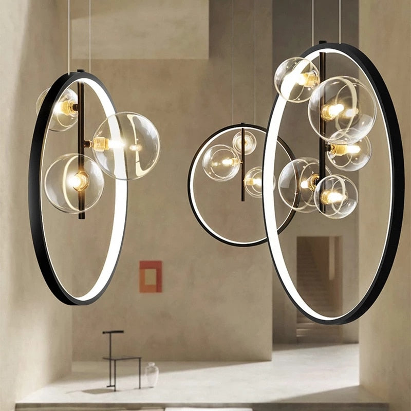 Elegant Ring LED Pendant Lights Metal Decoration Hanging Lamps Living Room Ceiling Chandelier led Lamp Nordic Simple Chandeliers