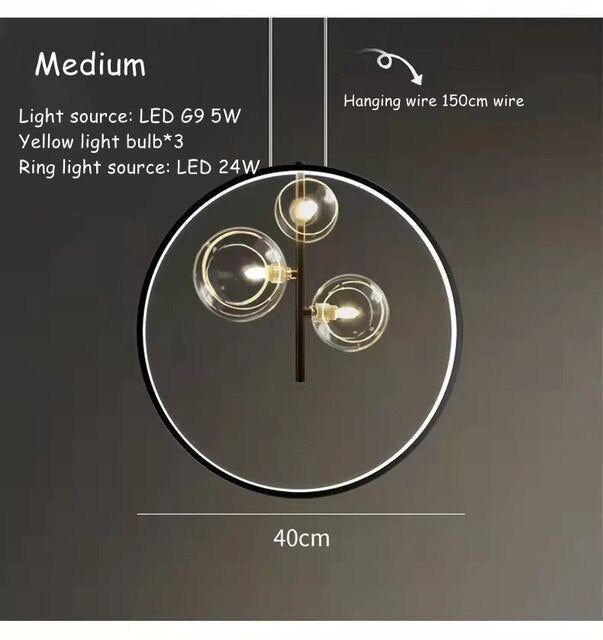 Elegant Ring LED Pendant Lights Metal Decoration Hanging Lamps Living Room Ceiling Chandelier led Lamp Nordic Simple Chandeliers