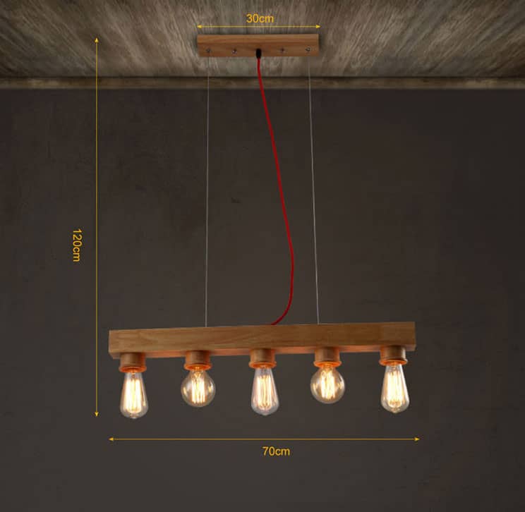 Erling Classic Wooden Bar 5 Head Lamp
