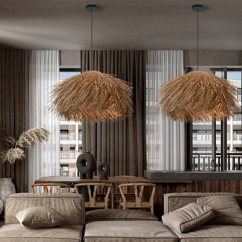 Japanese Wabi Sabi Wind Retro Hand Woven Rattan Led Pendant Lights Restaurant Bar B&amp;B Home Decor Bedroom Dining Room Chandelier