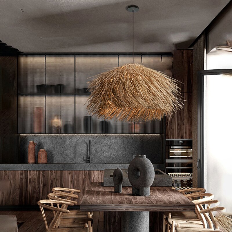 Japanese Wabi Sabi Wind Retro Hand Woven Rattan Led Pendant Lights Restaurant Bar B&amp;B Home Decor Bedroom Dining Room Chandelier