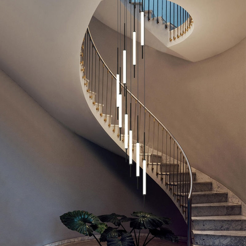 Led chandelier golden black long line hanging long branch chandelier compound attic living room staircase lighting Chandelier