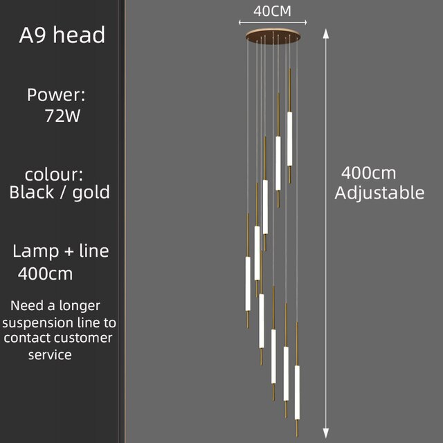Led chandelier golden black long line hanging long branch chandelier compound attic living room staircase lighting Chandelier