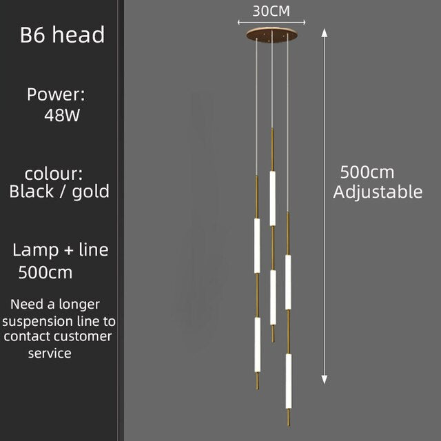 Led chandelier golden black long line hanging long branch chandelier compound attic living room staircase lighting Chandelier