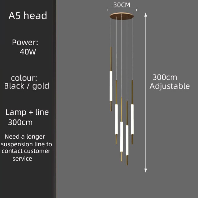Led chandelier golden black long line hanging long branch chandelier compound attic living room staircase lighting Chandelier