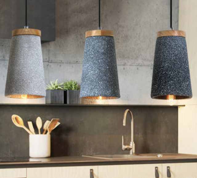 Maarten Unique Cement and Wooden Tall Dome Pendant Light