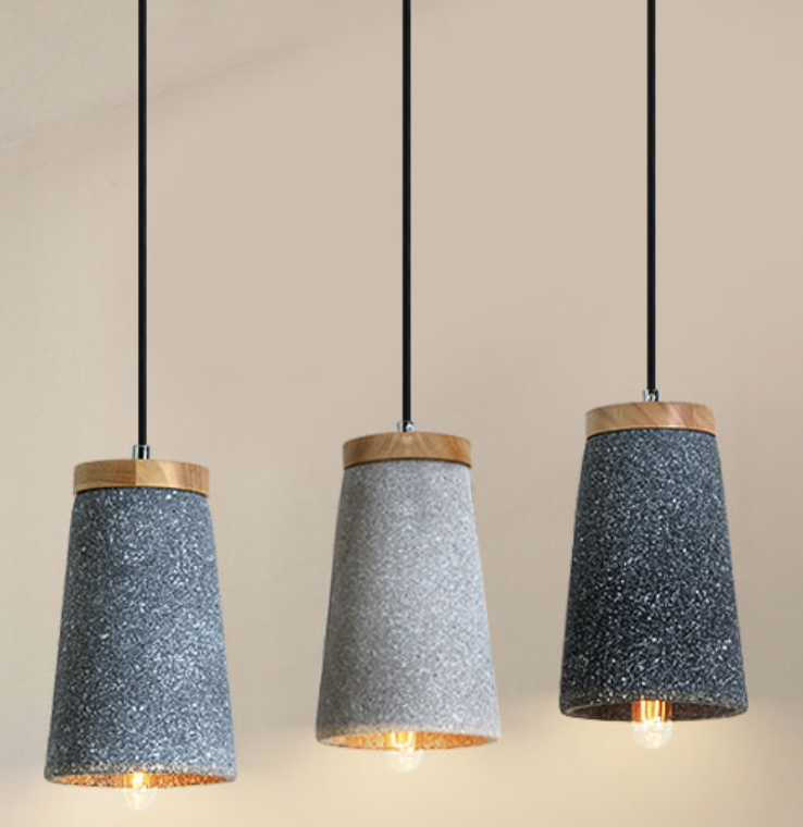 Maarten Unique Cement and Wooden Tall Dome Pendant Light