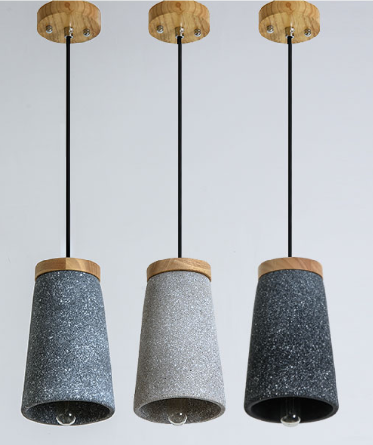 Maarten Unique Cement and Wooden Tall Dome Pendant Light