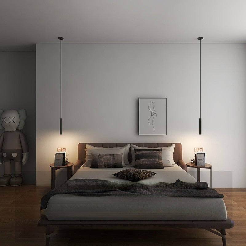 Modern Bedroom Bedside Pendant LampMinimalist Nordic Bedside Room Cylindrical Long Tube Small Chandelier Home Decor Indoor Light