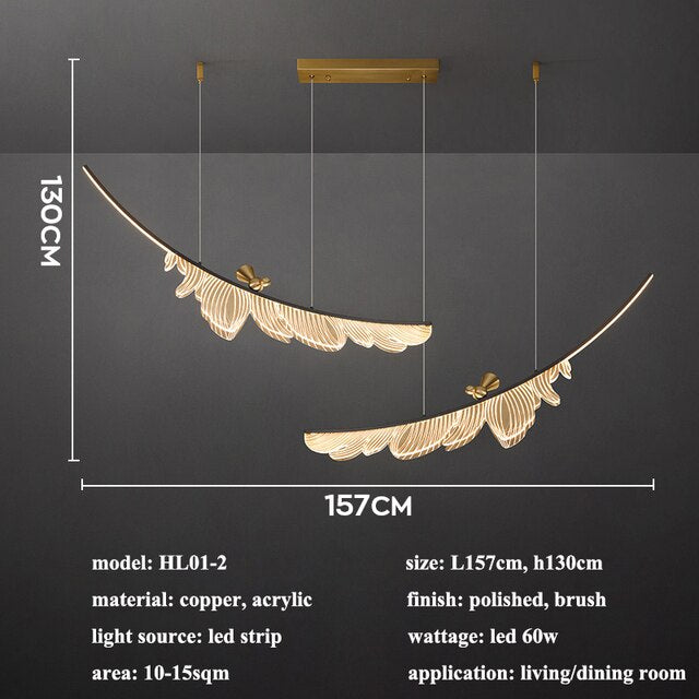 Modern Design Lustre Copper LED Chandelier Living Dining Room Indoor Home Decor Lighting Luminaire Acrylic Bedroom Pendant Lamps