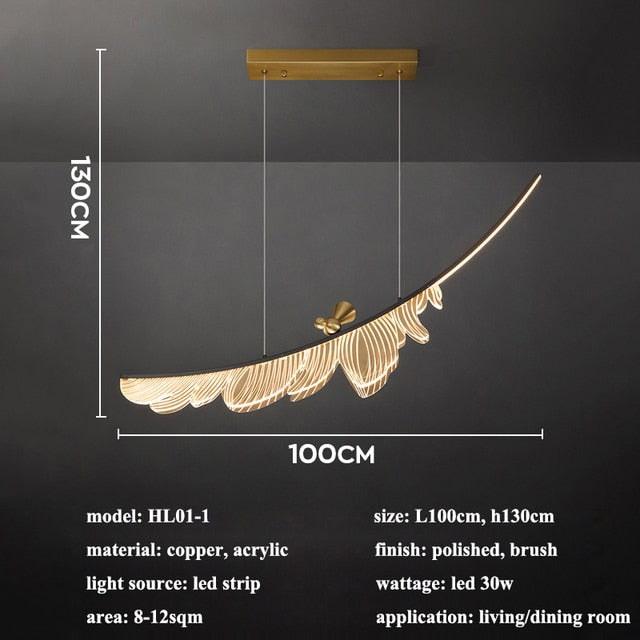 Modern Design Lustre Copper LED Chandelier Living Dining Room Indoor Home Decor Lighting Luminaire Acrylic Bedroom Pendant Lamps