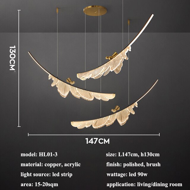 Modern Design Lustre Copper LED Chandelier Living Dining Room Indoor Home Decor Lighting Luminaire Acrylic Bedroom Pendant Lamps
