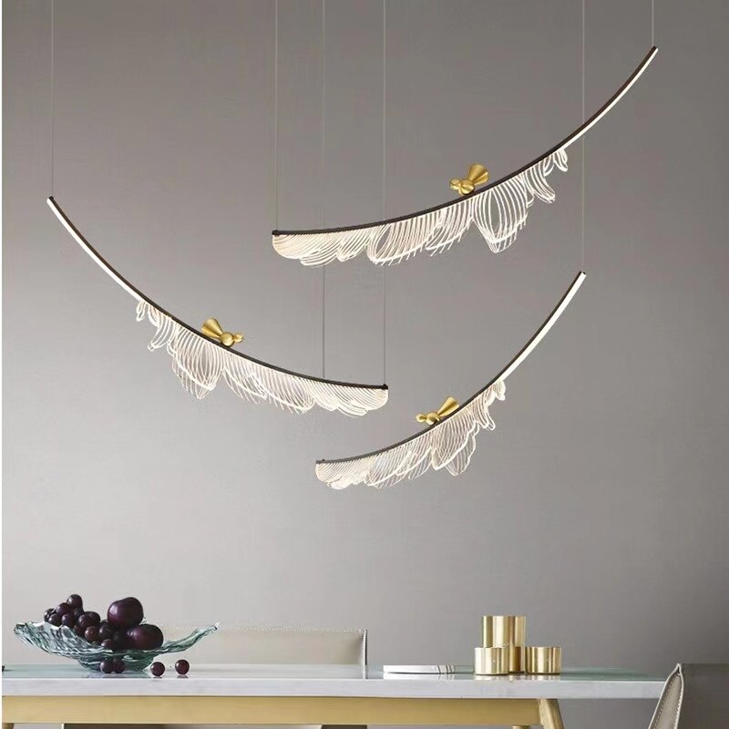 Modern Design Lustre Copper LED Chandelier Living Dining Room Indoor Home Decor Lighting Luminaire Acrylic Bedroom Pendant Lamps