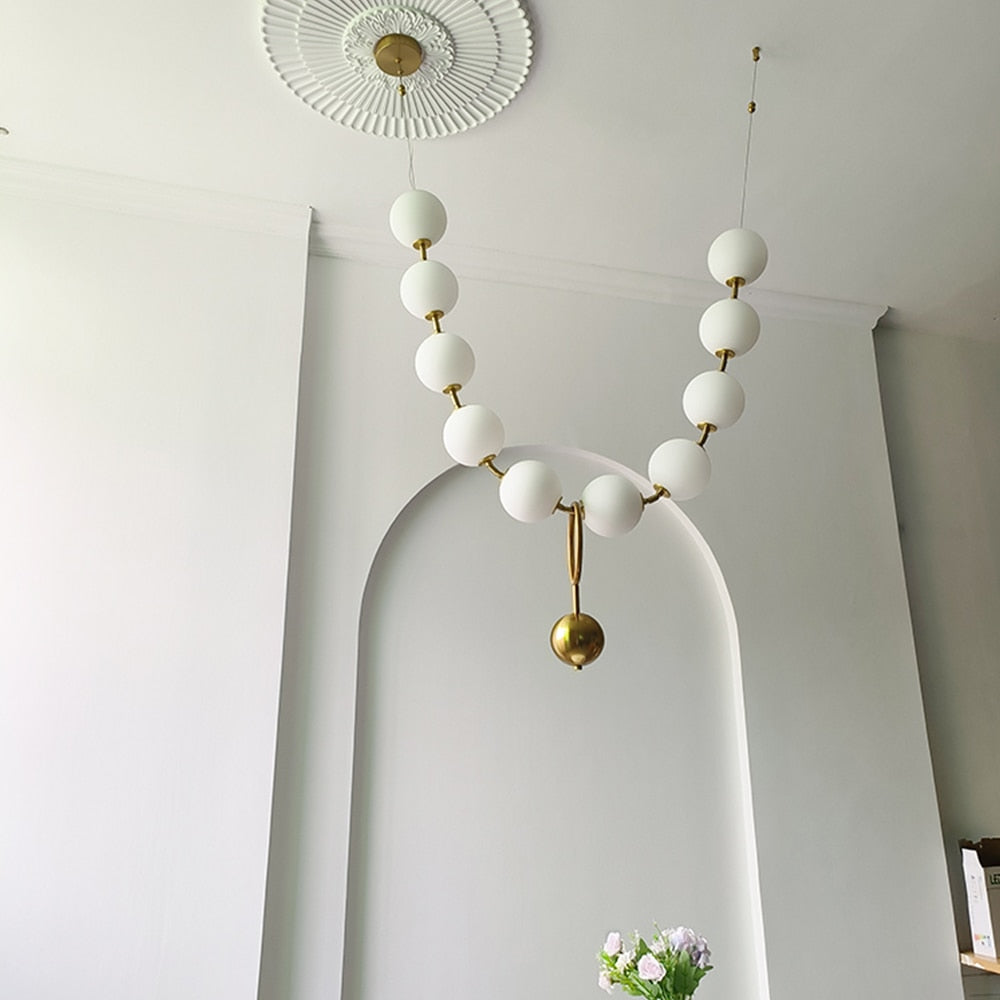 Modern White pvc Ball Pendant Lamp For Restaurant Hall Creative Necklace Chandelier Dining Room Kitchen Designer Lighting Led