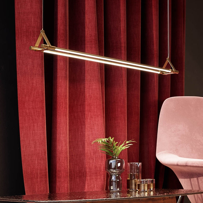 Modern simple copper led long chandelier restaurant coffee shop front desk chandelier office creative decoration Chandelier