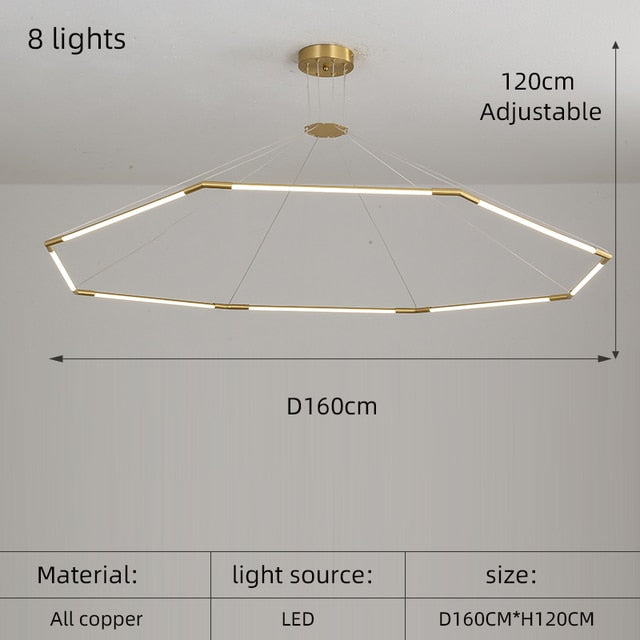 Modern simple copper led long chandelier restaurant coffee shop front desk chandelier office creative decoration Chandelier