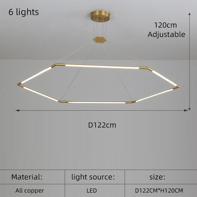 Modern simple copper led long chandelier restaurant coffee shop front desk chandelier office creative decoration Chandelier