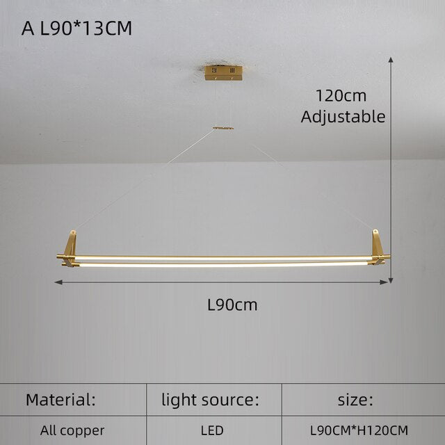 Modern simple copper led long chandelier restaurant coffee shop front desk chandelier office creative decoration Chandelier