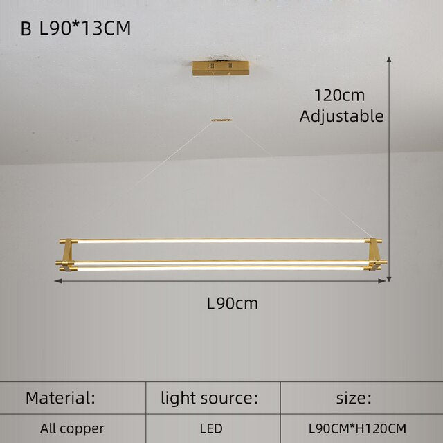 Modern simple copper led long chandelier restaurant coffee shop front desk chandelier office creative decoration Chandelier