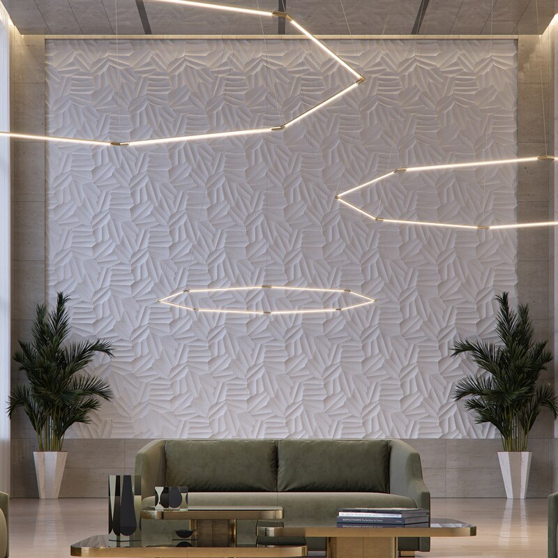 Modern simple copper led long chandelier restaurant coffee shop front desk chandelier office creative decoration Chandelier