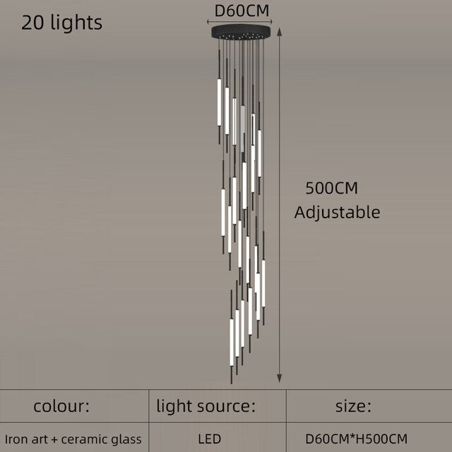 New LED chandelier golden black duplex villa stairs living room home lamps shopping mall stairs decorative rope Chandelier
