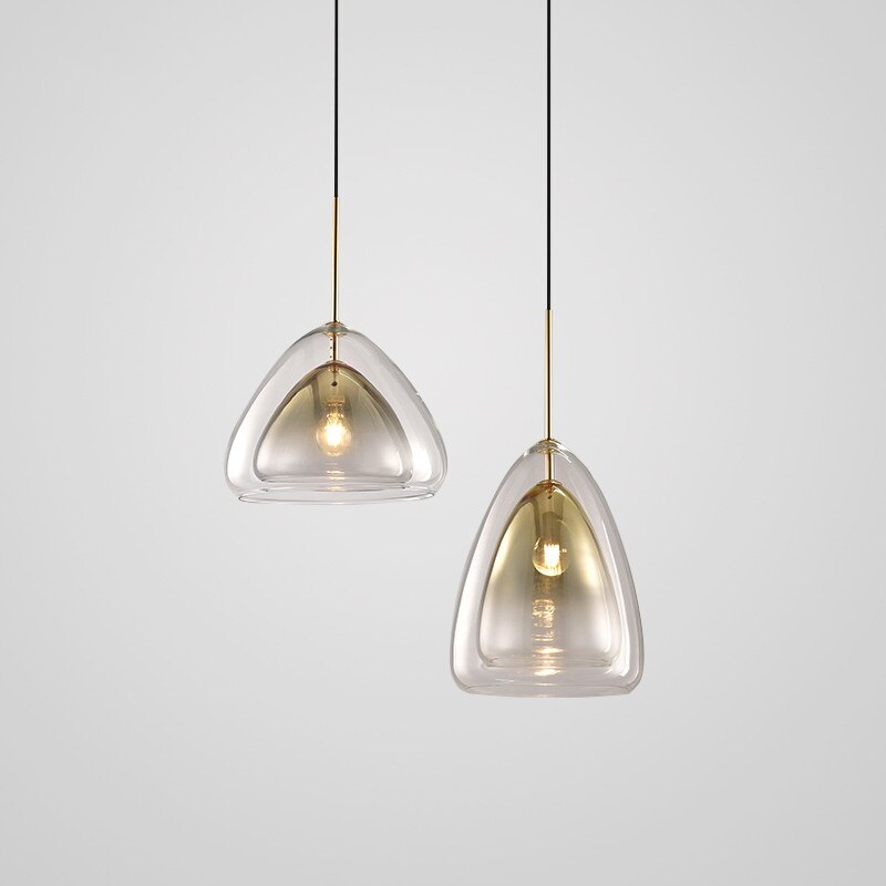 Nordic Creative Double Glass Pendant Lights Personality Single Head Chandelier for Restaurant Bar Bedroom Living Room Decor Lamp