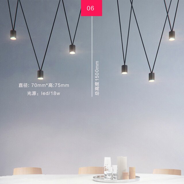 Nordic DIY Black Painted ALuminum LED Cylinder Line Cord Droplights Combination Pendant Lights for Living Room Bar Show Room