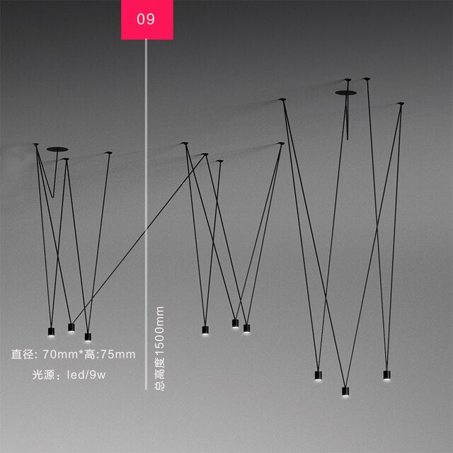 Nordic DIY Black Painted ALuminum LED Cylinder Line Cord Droplights Combination Pendant Lights for Living Room Bar Show Room