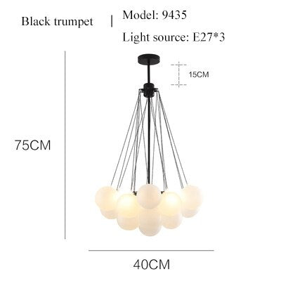 Nordic Frosted Glass Ball Chandelier for Dining Living Room Decoration Gold Black Bubble LED Pendant Lights Hanging Lamp